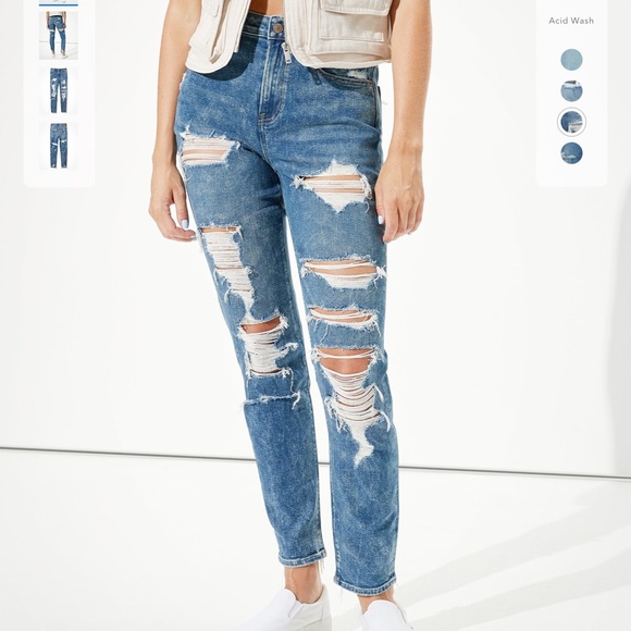 NWT American Eagle sz 20 mom jeans cut and frayed - Picture 13 of 16